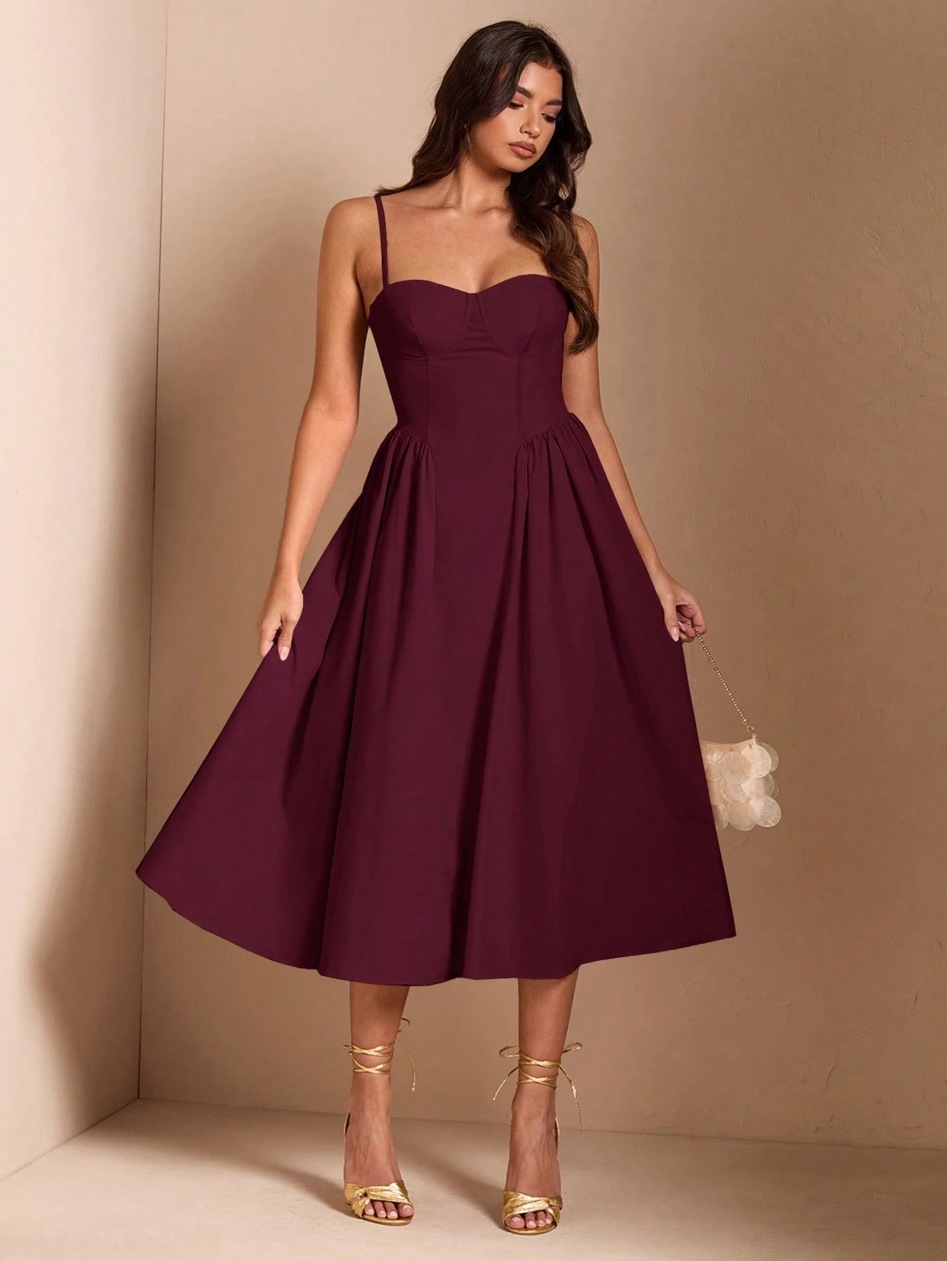BAE Elegant Women's Spaghetti Strap Long Puff Dress, Suitable For Daily Dates, Outings, Nightclubs, Parties, Autumn Season,Summer Dresses For Women,Dresses For Women Summer