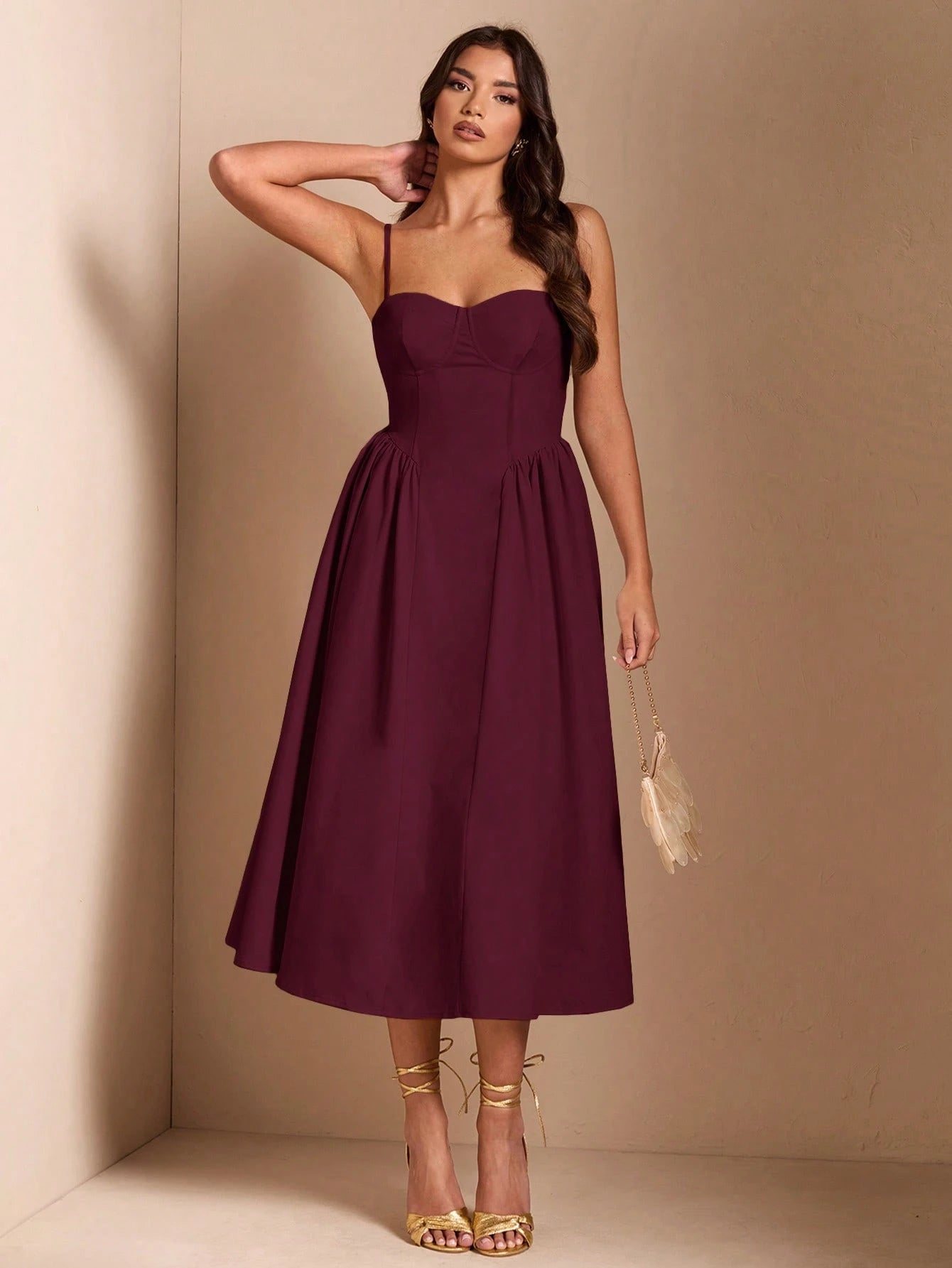BAE Elegant Women's Spaghetti Strap Long Puff Dress, Suitable For Daily Dates, Outings, Nightclubs, Parties, Autumn Season,Summer Dresses For Women,Dresses For Women Summer