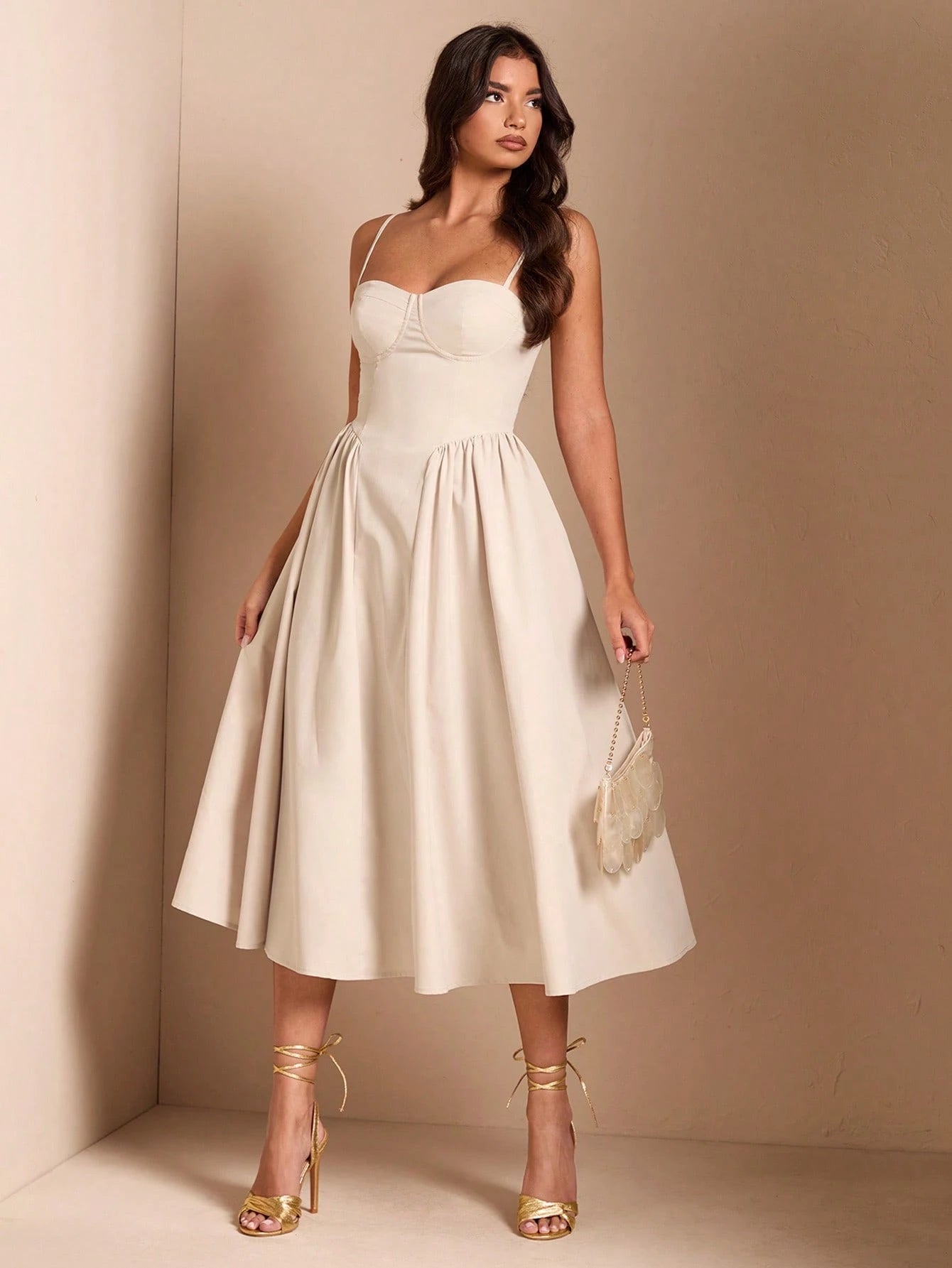 BAE Elegant Women's Spaghetti Strap Long Puff Dress, Suitable For Daily Dates, Outings, Nightclubs, Parties, Autumn Season,Summer Dresses For Women,Dresses For Women Summer