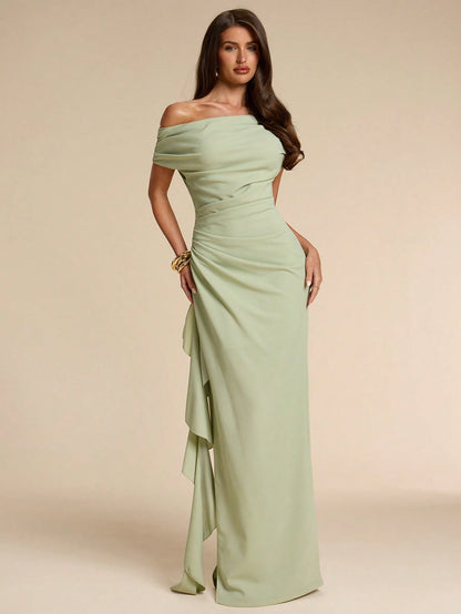 BAE Summer Sage Green One-Shoulder Ruffle Dress, Elegant Dress, Wedding Guest Dress