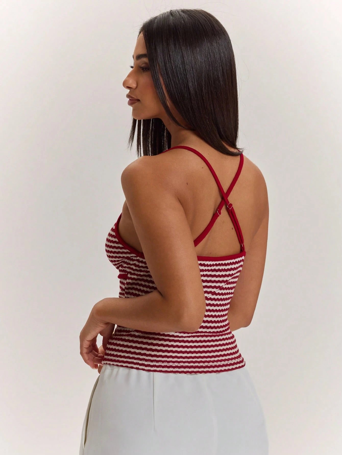 BAE Women's Burgundy Summer Seksi Chic Vacation Contrast Stripe Print Camisole,Slim Fit Backless Cropped Cami Top,Y2K Vintage Style Beach Wear