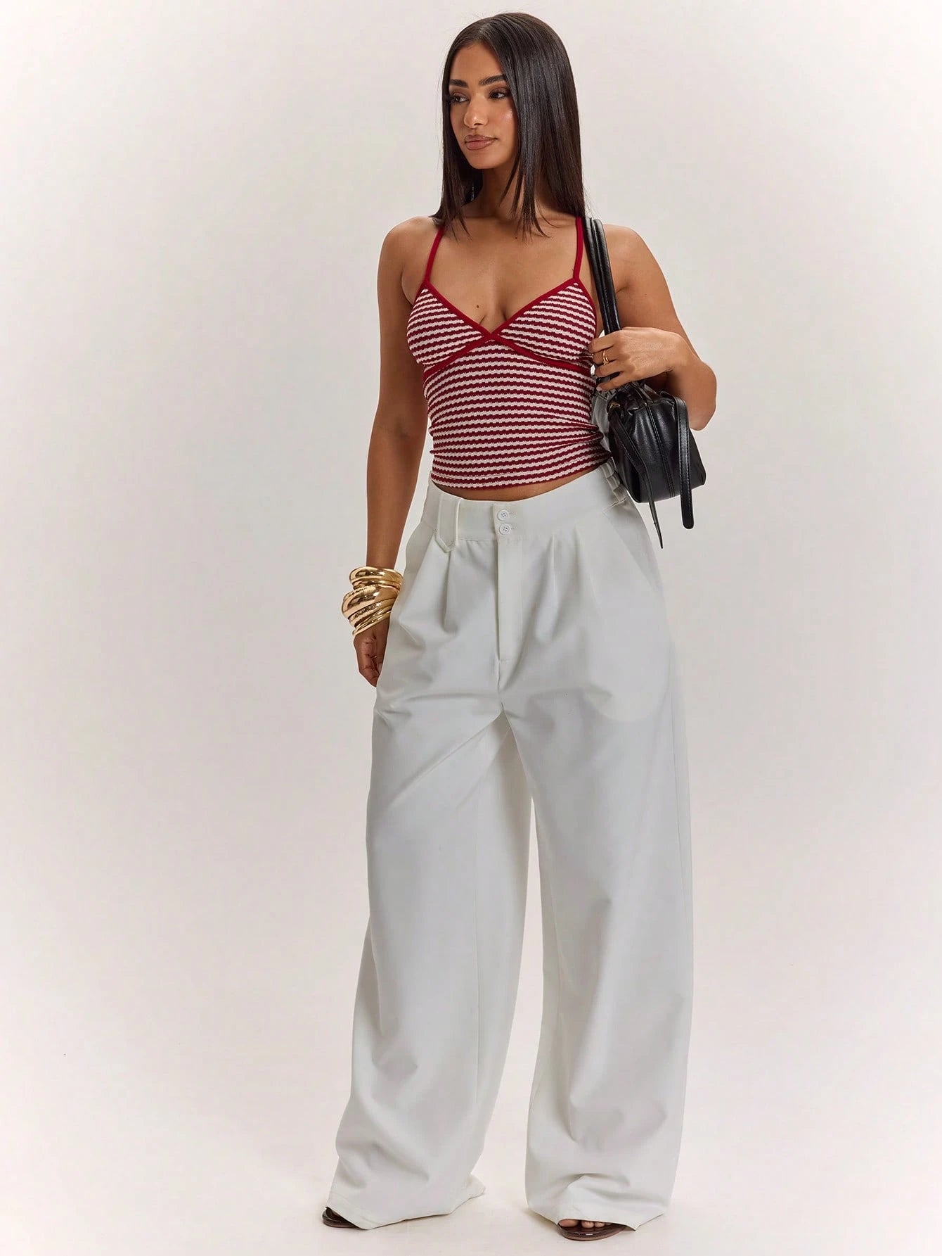 BAE Women's Burgundy Summer Seksi Chic Vacation Contrast Stripe Print Camisole,Slim Fit Backless Cropped Cami Top,Y2K Vintage Style Beach Wear