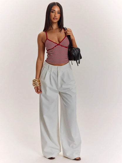 BAE Women's Burgundy Summer Seksi Chic Vacation Contrast Stripe Print Camisole,Slim Fit Backless Cropped Cami Top,Y2K Vintage Style Beach Wear