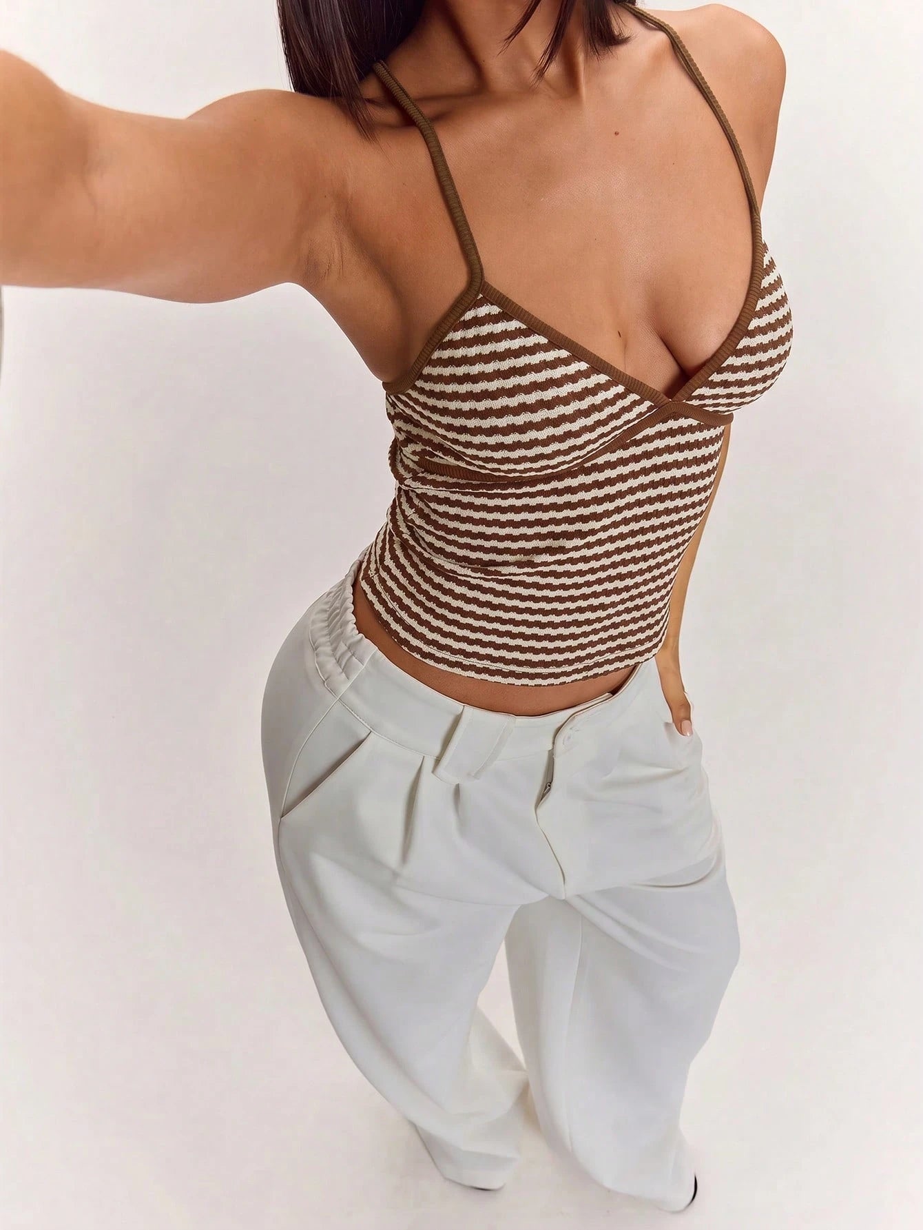 BAE Women's Burgundy Summer Seksi Chic Vacation Contrast Stripe Print Camisole,Slim Fit Backless Cropped Cami Top,Y2K Vintage Style Beach Wear