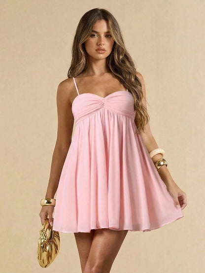 BAE Women's Elegant White Summer Mini Dress,Sleeveless Spaghetti Strap Solid Sweet Cute Sundress,Suitable For Holiday,Vacation, Dates & Parties