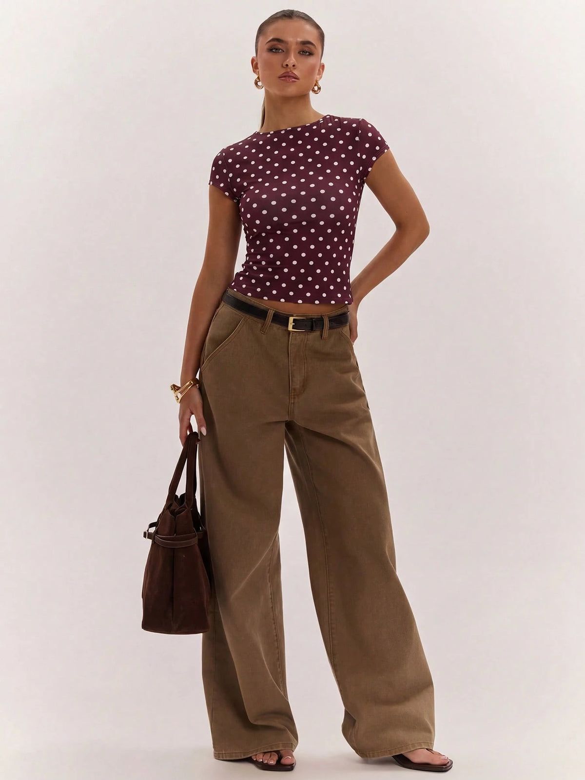 BAE Women's Sexy Casual Backless Knit Brown Polka Dot Top, Versatile For Daily Wear, Sexy Date Night, Nightclub Party Wear, Retro Y2K Style, Music Festival