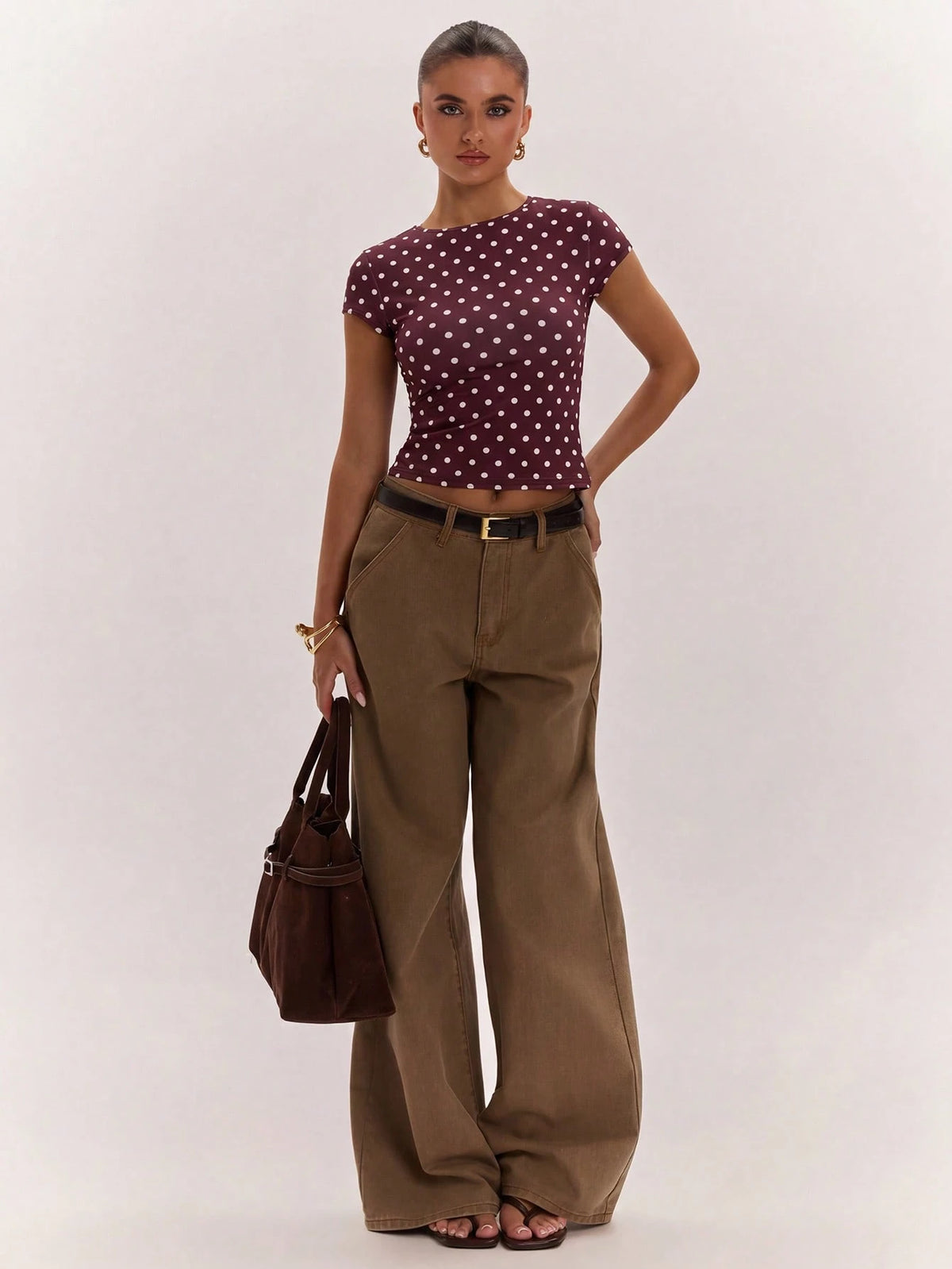 BAE Women's Sexy Casual Backless Knit Brown Polka Dot Top, Versatile For Daily Wear, Sexy Date Night, Nightclub Party Wear, Retro Y2K Style, Music Festival