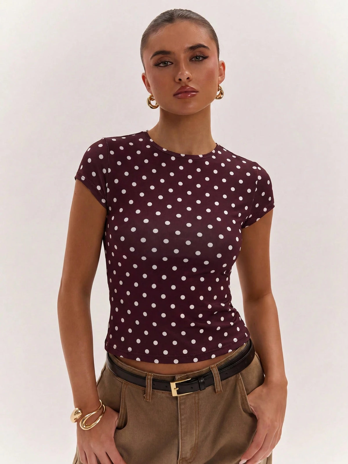 BAE Women's Sexy Casual Backless Knit Brown Polka Dot Top, Versatile For Daily Wear, Sexy Date Night, Nightclub Party Wear, Retro Y2K Style, Music Festival