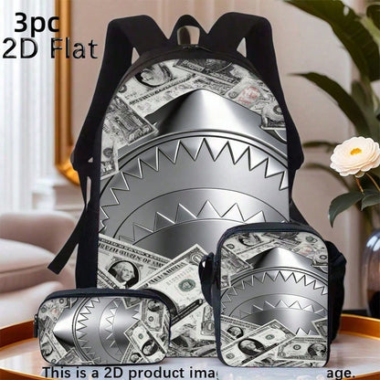 Bag Luggage Bag Silvery Shark Double Shoulder Backpack Set, Lightweight Large Capacity Multi Pocket Suitable Outdoor Travel Bags, Durable High Quality