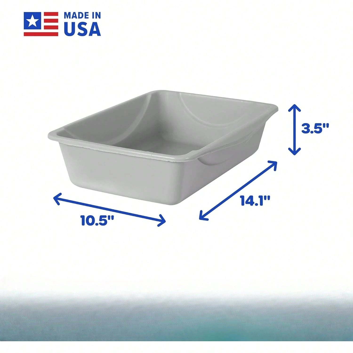 Basic Open Cat Litter Pan, Multidirectional Easy To Clean Plastic Litter Box, Gray, Made In USA, 14" X 10.5" X 3.5", Small Recommended For Kittens And Small Cats