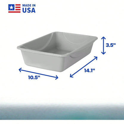 Basic Open Cat Litter Pan, Multidirectional Easy To Clean Plastic Litter Box, Gray, Made In USA, 14" X 10.5" X 3.5", Small Recommended For Kittens And Small Cats