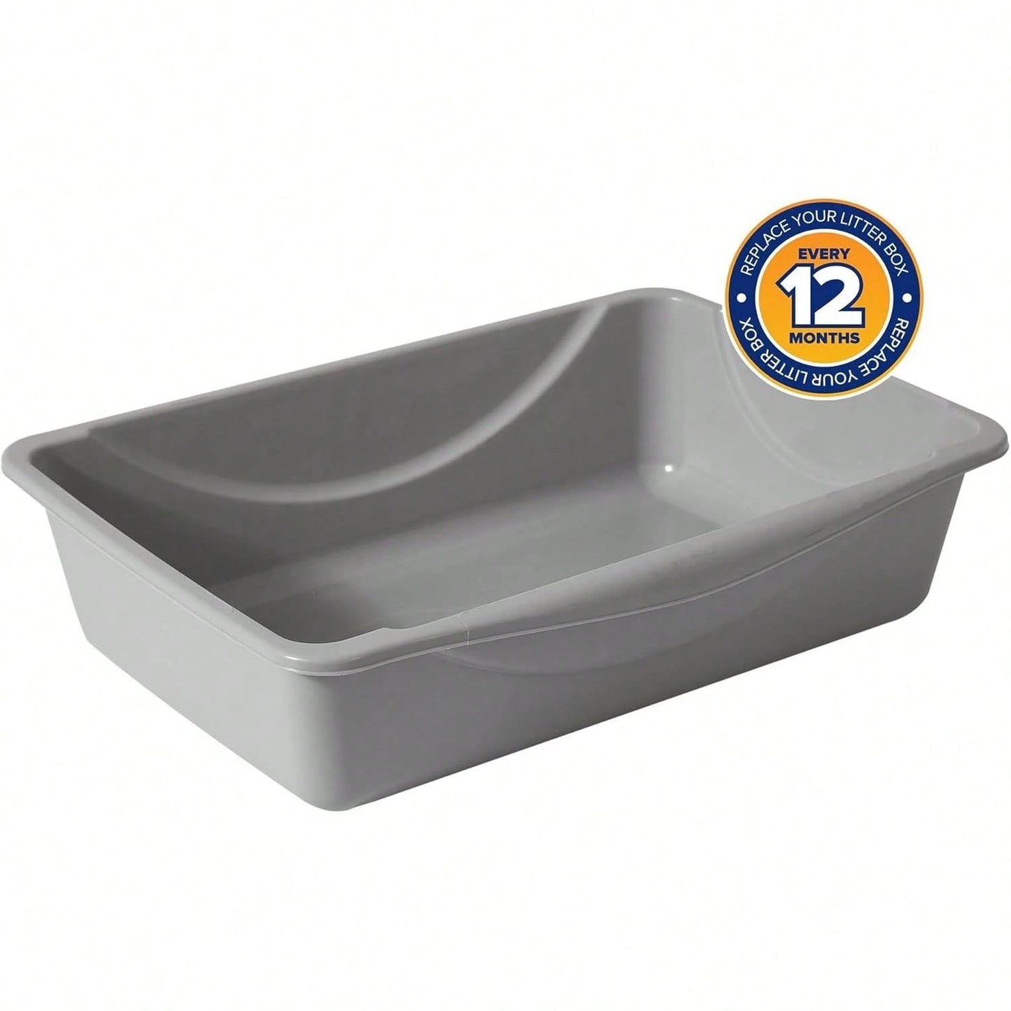 Basic Open Cat Litter Pan, Multidirectional Easy To Clean Plastic Litter Box, Gray, Made In USA, 14" X 10.5" X 3.5", Small Recommended For Kittens And Small Cats
