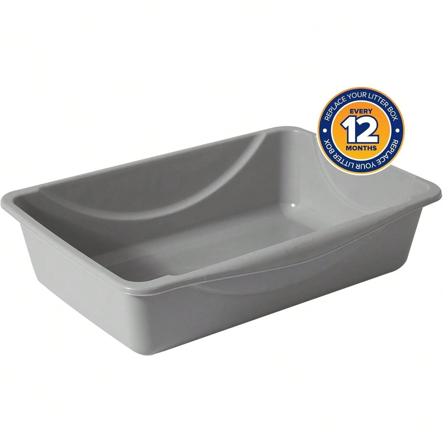 Basic Open Cat Litter Pan, Multidirectional Easy To Clean Plastic Litter Box, Gray, Made In USA, 14" X 10.5" X 3.5", Small Recommended For Kittens And Small Cats