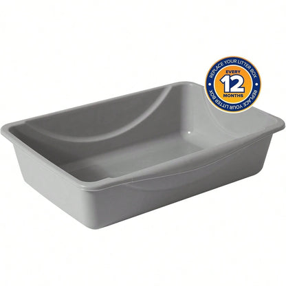 Basic Open Cat Litter Pan, Multidirectional Easy To Clean Plastic Litter Box, Gray, Made In USA, 14" X 10.5" X 3.5", Small Recommended For Kittens And Small Cats