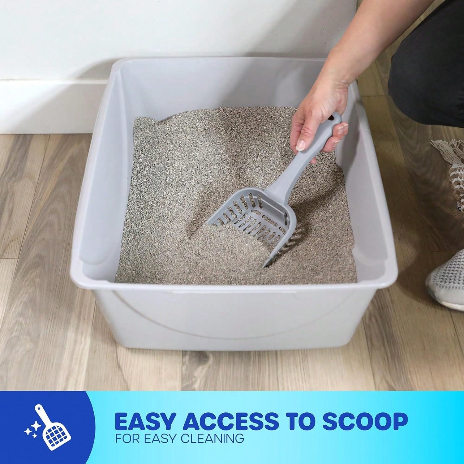 Basic Open Cat Litter Pan, Multidirectional Easy To Clean Plastic Litter Box, Gray, Made In USA, 14" X 10.5" X 3.5", Small Recommended For Kittens And Small Cats