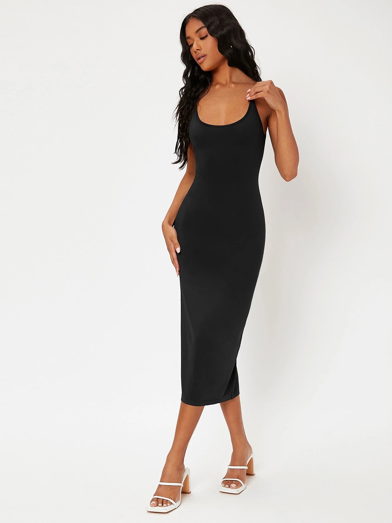 BASICS Solid Form Fitted Slip Casual Dinner Dating Dress/Summer Elegant Summer Outfit For Women