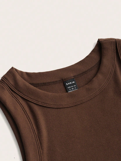 BASICS Solid Ribbed Knit Tank Top/Summer Tops For Women