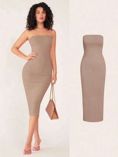 BASICS Women'S Strapless Slim Fit Bodycon Casual Dinner Dress Summer Dresses For Women Summer Dresses