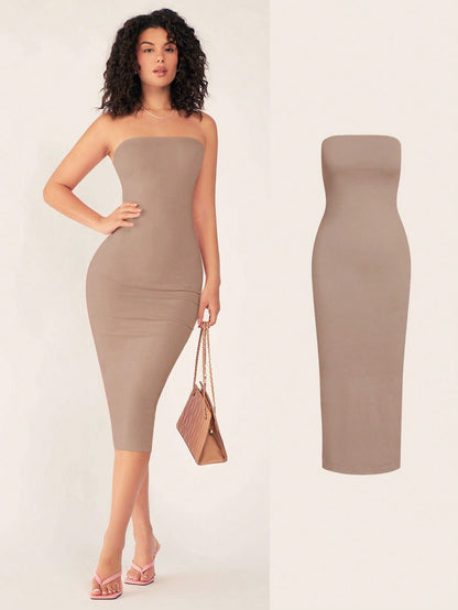 BASICS Women'S Strapless Slim Fit Bodycon Casual Dinner Dress Summer Dresses For Women Summer Dresses
