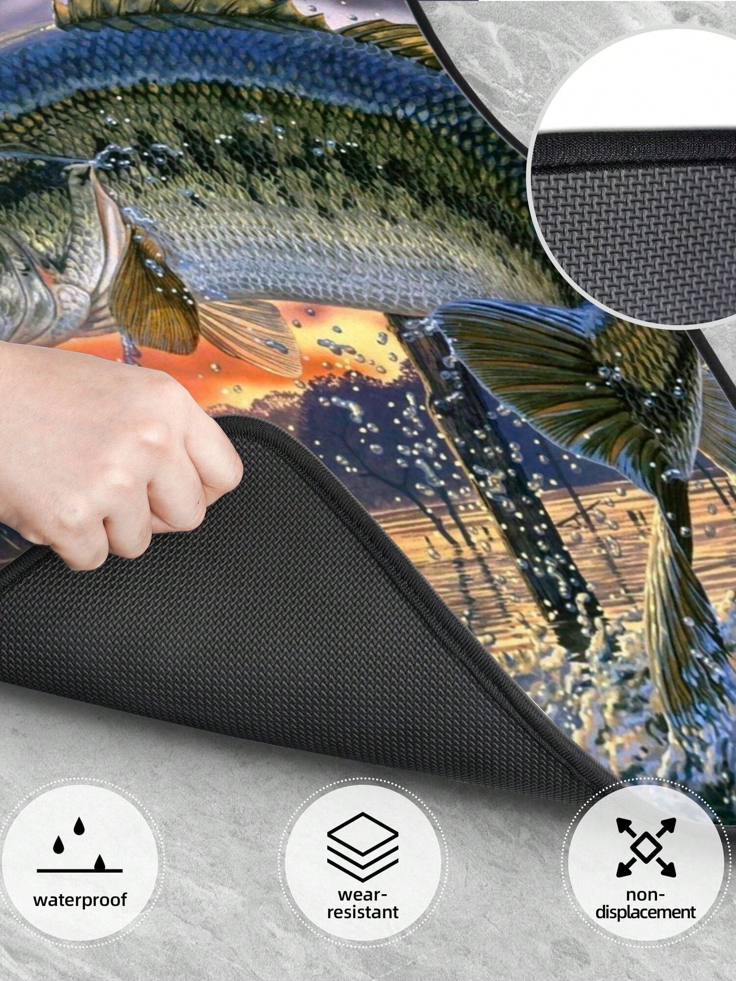 Bass Fish Sunrise 4-Piece Custom Printed All-Weather Floor Mats- Universal Fit For Suv, Truck, Van| Easy Clean