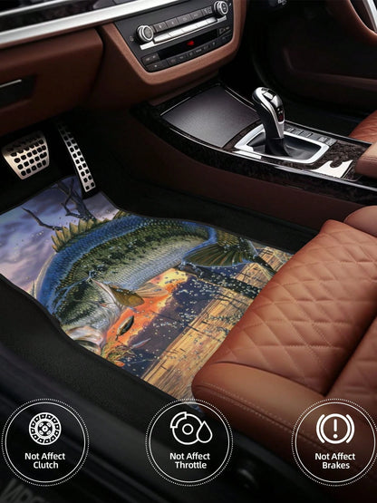 Bass Fish Sunrise 4-Piece Custom Printed All-Weather Floor Mats- Universal Fit For Suv, Truck, Van| Easy Clean