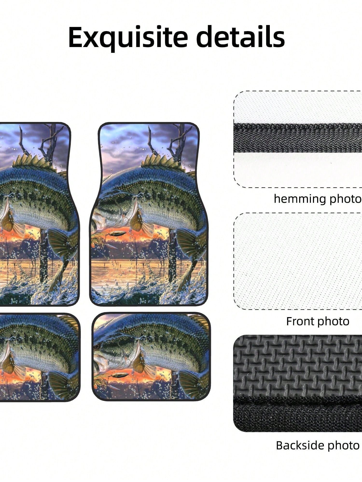 Bass Fish Sunrise 4-Piece Custom Printed All-Weather Floor Mats- Universal Fit For Suv, Truck, Van| Easy Clean