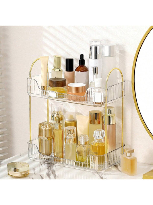Bathroom Counter Organizer Countertop Shelf, 2 Tiers Plastic Tray Stand, Skincare Organizer Perfume Holder For Dresser, Bathroom Countertop Tray For Cosmetic, Skin Care, Lipstick