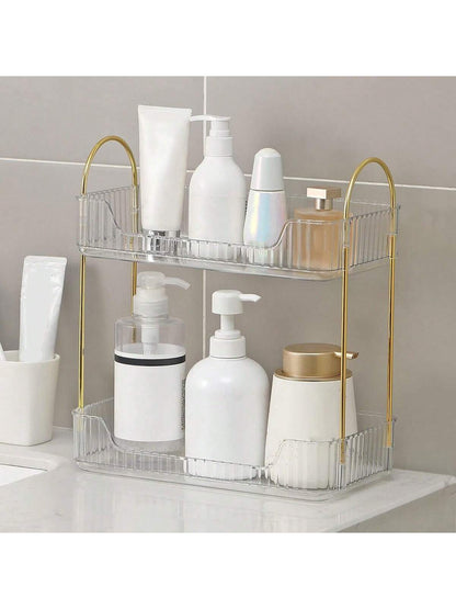 Bathroom Counter Organizer Countertop Shelf, 2 Tiers Plastic Tray Stand, Skincare Organizer Perfume Holder For Dresser, Bathroom Countertop Tray For Cosmetic, Skin Care, Lipstick