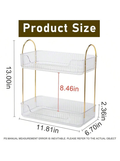 Bathroom Counter Organizer Countertop Shelf, 2 Tiers Plastic Tray Stand, Skincare Organizer Perfume Holder For Dresser, Bathroom Countertop Tray For Cosmetic, Skin Care, Lipstick