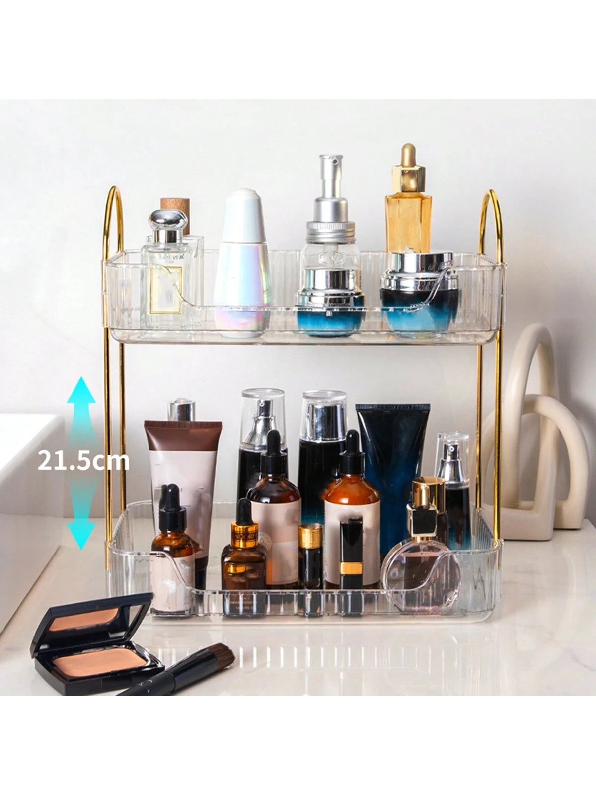 Bathroom Counter Organizer Countertop Shelf, 2 Tiers Plastic Tray Stand, Skincare Organizer Perfume Holder For Dresser, Bathroom Countertop Tray For Cosmetic, Skin Care, Lipstick