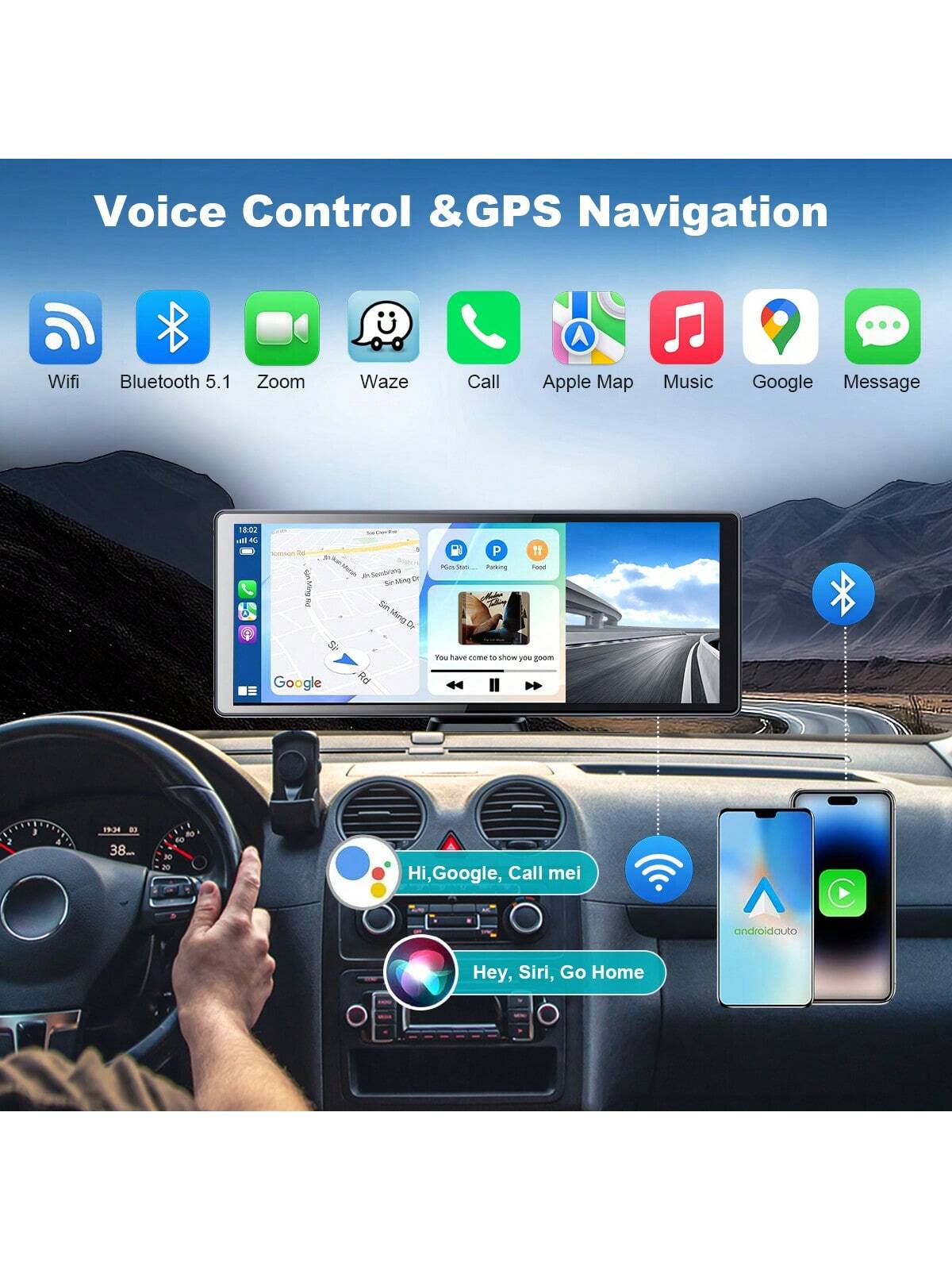 BDQ 10.26 Inch Car Multimedia Video Player Wireless Carplay And Wireless Android Auto Portable Universal Car Monitor Witch Camera