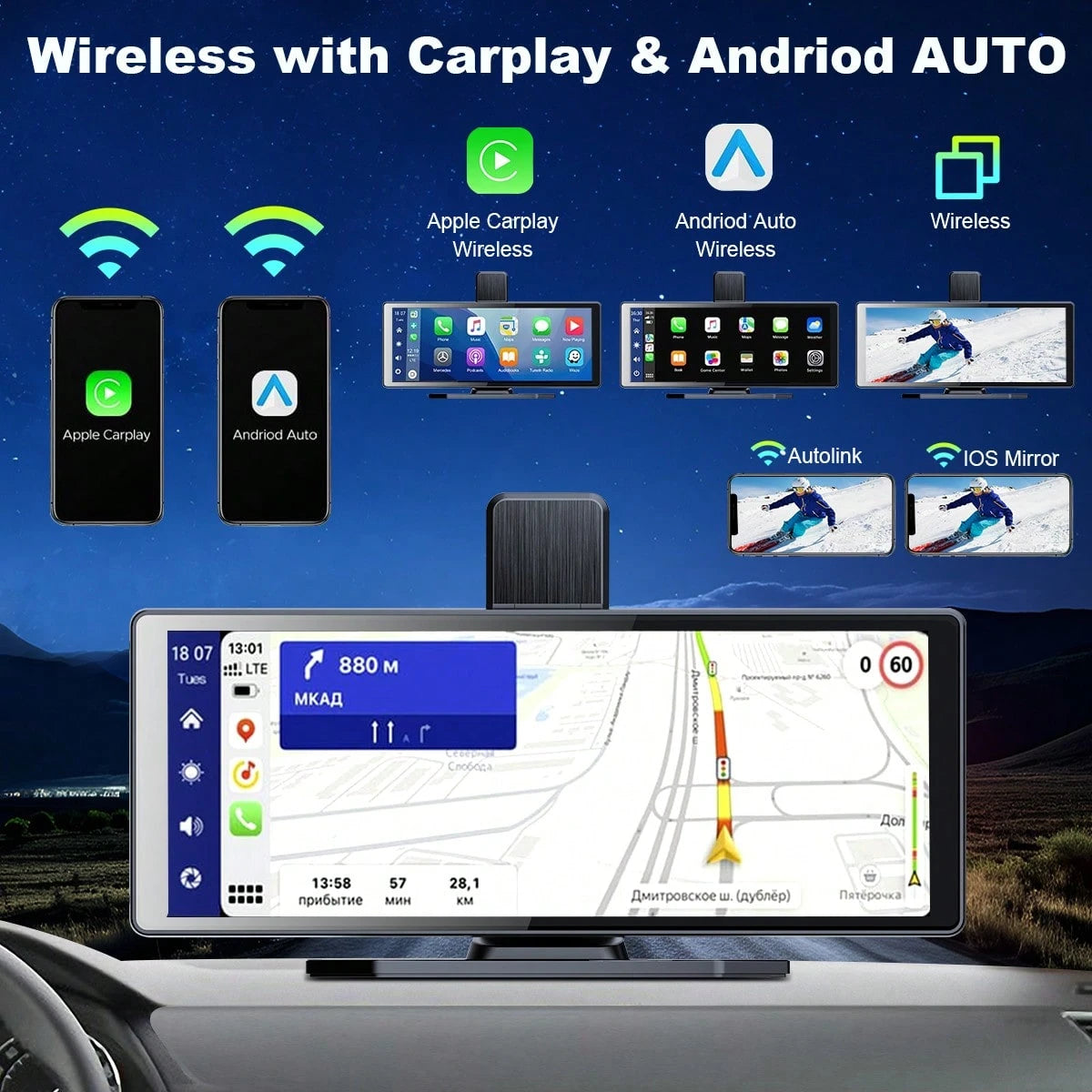 BDQ 10.26 Inch Car Multimedia Video Player Wireless Carplay And Wireless Android Auto Portable Universal Car Monitor Witch Camera