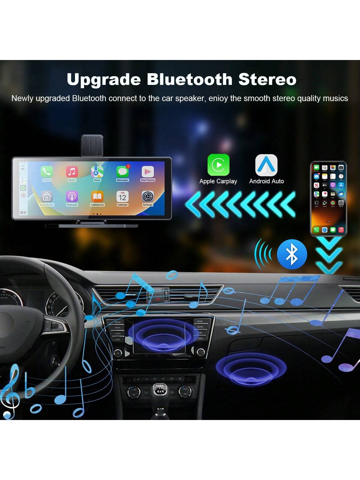 BDQ 10.26 Inch Car Multimedia Video Player Wireless Carplay And Wireless Android Auto Portable Universal Car Monitor Witch Camera