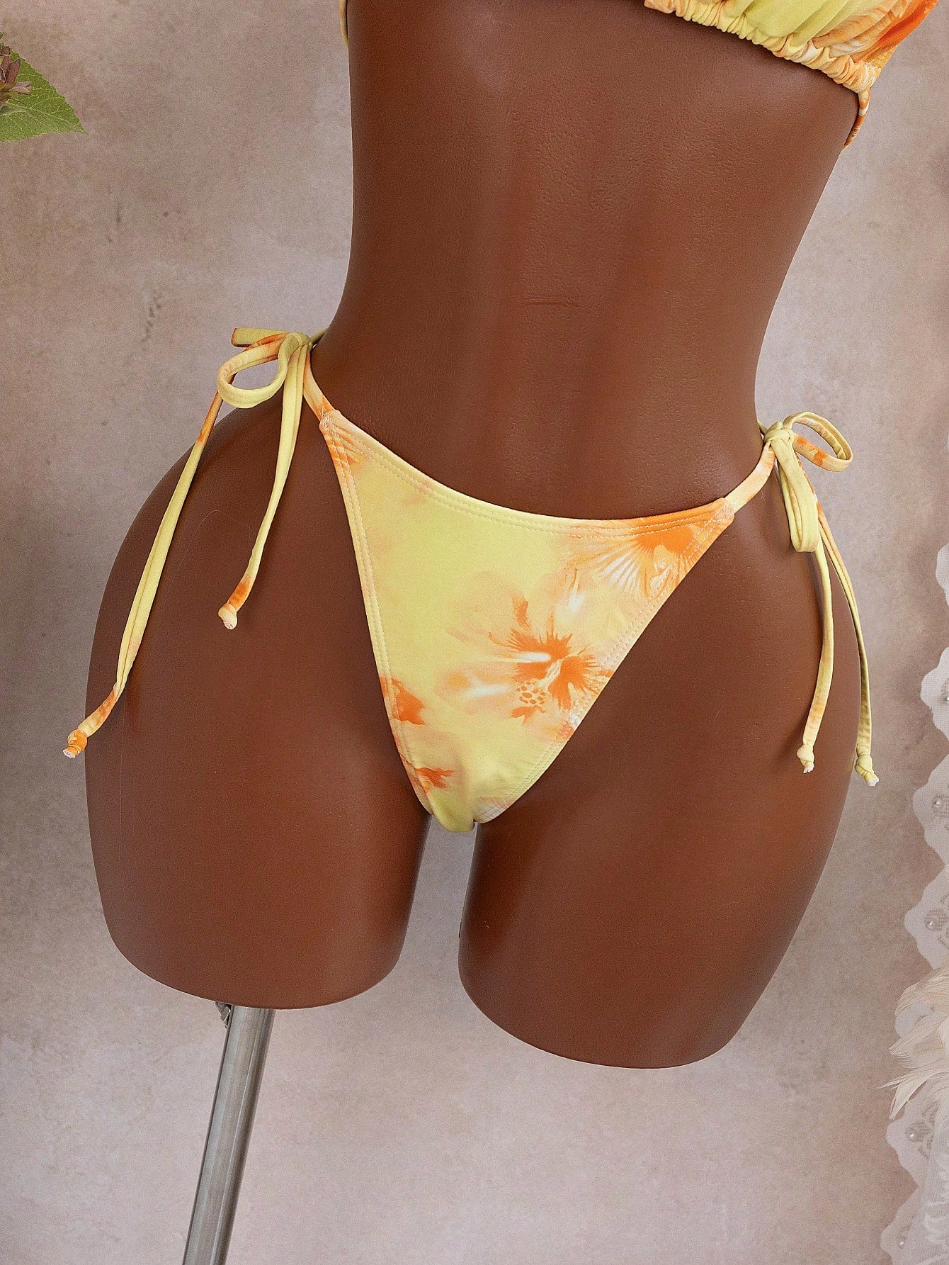 Bellisia 3pcs Watercolor Floral Print Halter Bikini Top, Tie Side Bikini Bottom, And Sarong Skirt Swimwear Set, Summer Holiday