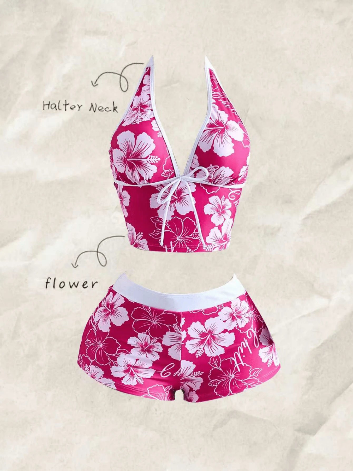 Bellisia Women Pink Floral Print Colorblock 2-Piece Set,Boho Summer Beach Vacation Holiday Holiday Outfit,European & American Music Festival Beach Party