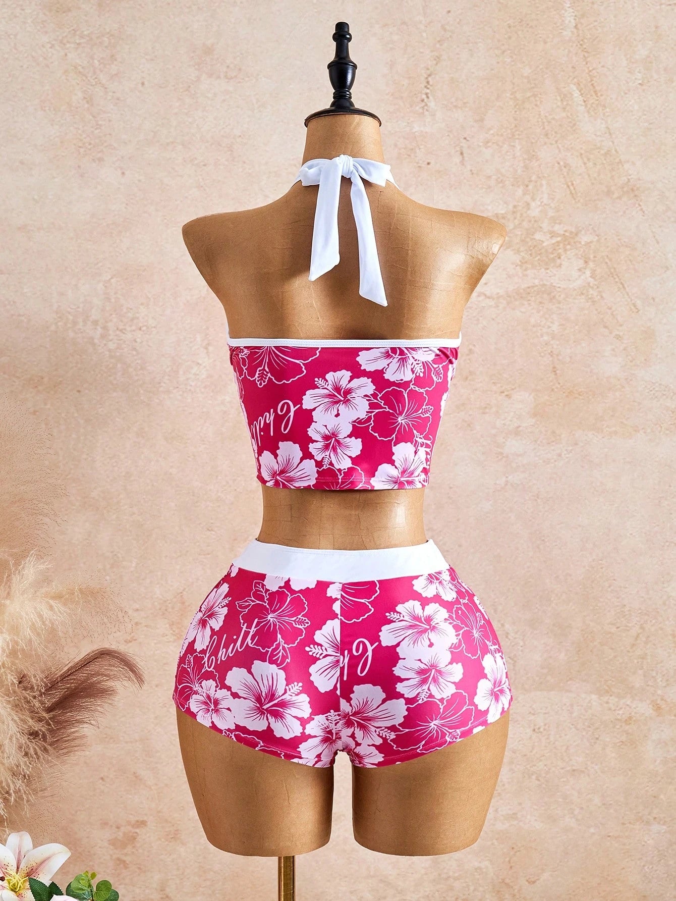 Bellisia Women Pink Floral Print Colorblock 2-Piece Set,Boho Summer Beach Vacation Holiday Holiday Outfit,European & American Music Festival Beach Party