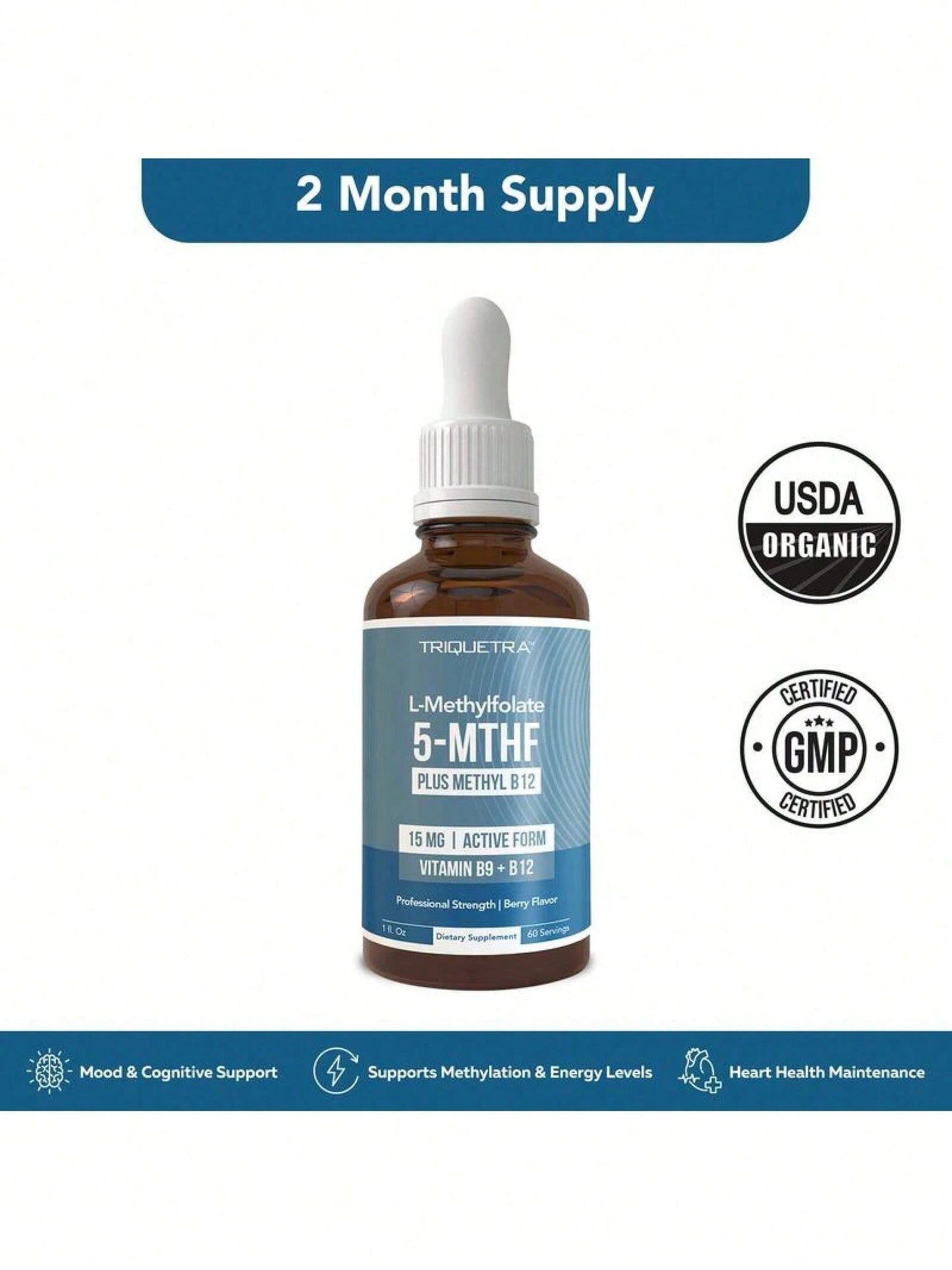 Bestseller!Minimal-L Methyl Folate 15mg + B12 Pro Strength, Liquid 5-MTHF Form, Supports Mood, Methylation, & Cognition Supplement Energy Levels Vitamin Methylcobalamin.Supplement Vitamin,Free Shippin
