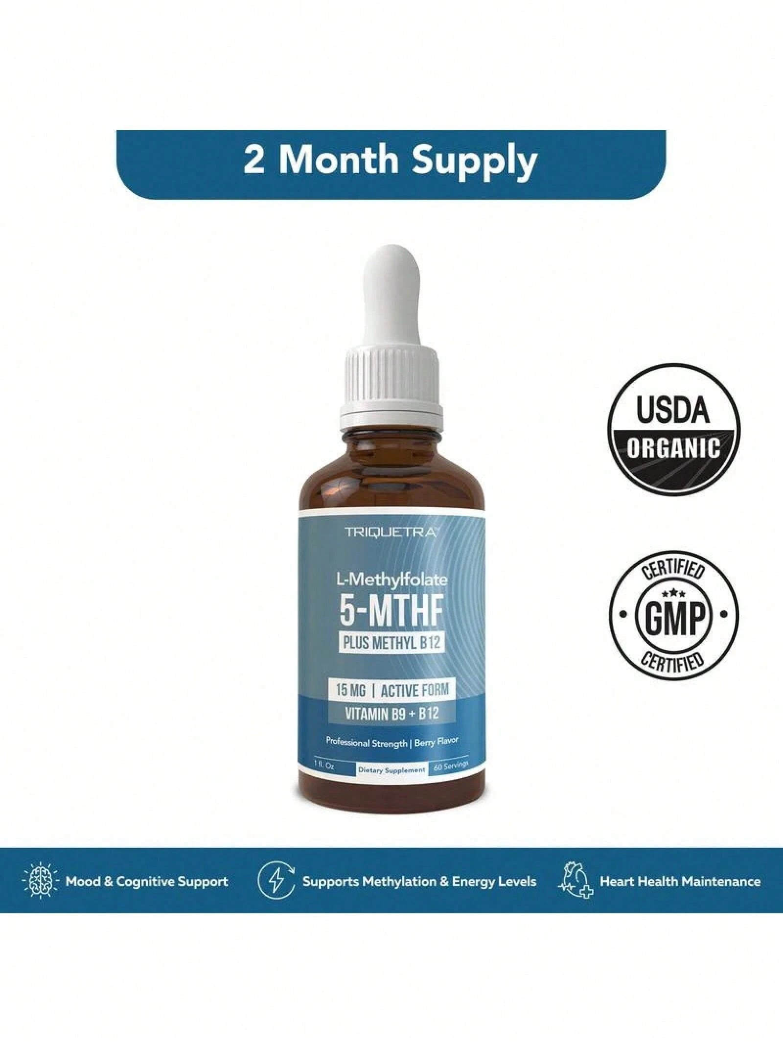 Bestseller!Minimal-L Methyl Folate 15mg + B12 Pro Strength, Liquid 5-MTHF Form, Supports Mood, Methylation, & Cognition Supplement Energy Levels Vitamin Methylcobalamin.Supplement Vitamin,Free Shippin