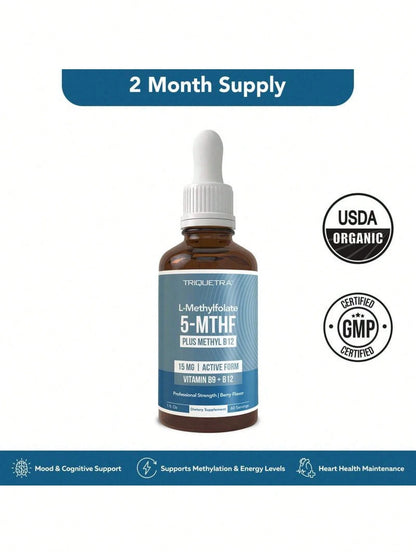 Bestseller!Minimal-L Methyl Folate 15mg + B12 Pro Strength, Liquid 5-MTHF Form, Supports Mood, Methylation, & Cognition Supplement Energy Levels Vitamin Methylcobalamin.Supplement Vitamin,Free Shippin