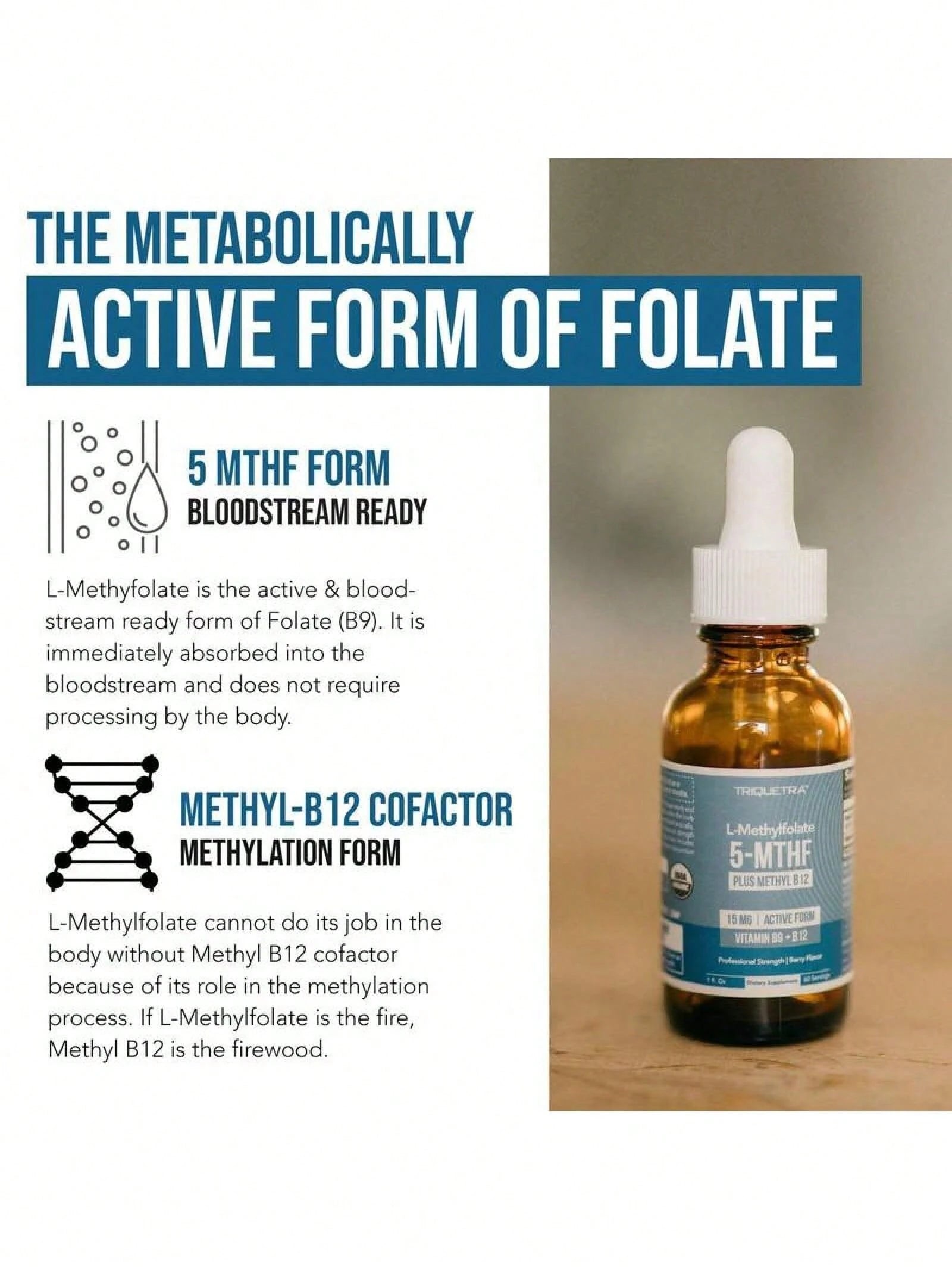 Bestseller!Minimal-L Methyl Folate 15mg + B12 Pro Strength, Liquid 5-MTHF Form, Supports Mood, Methylation, & Cognition Supplement Energy Levels Vitamin Methylcobalamin.Supplement Vitamin,Free Shippin