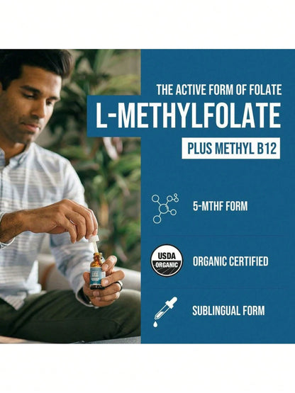 Bestseller!Minimal-L Methyl Folate 15mg + B12 Pro Strength, Liquid 5-MTHF Form, Supports Mood, Methylation, & Cognition Supplement Energy Levels Vitamin Methylcobalamin.Supplement Vitamin,Free Shippin