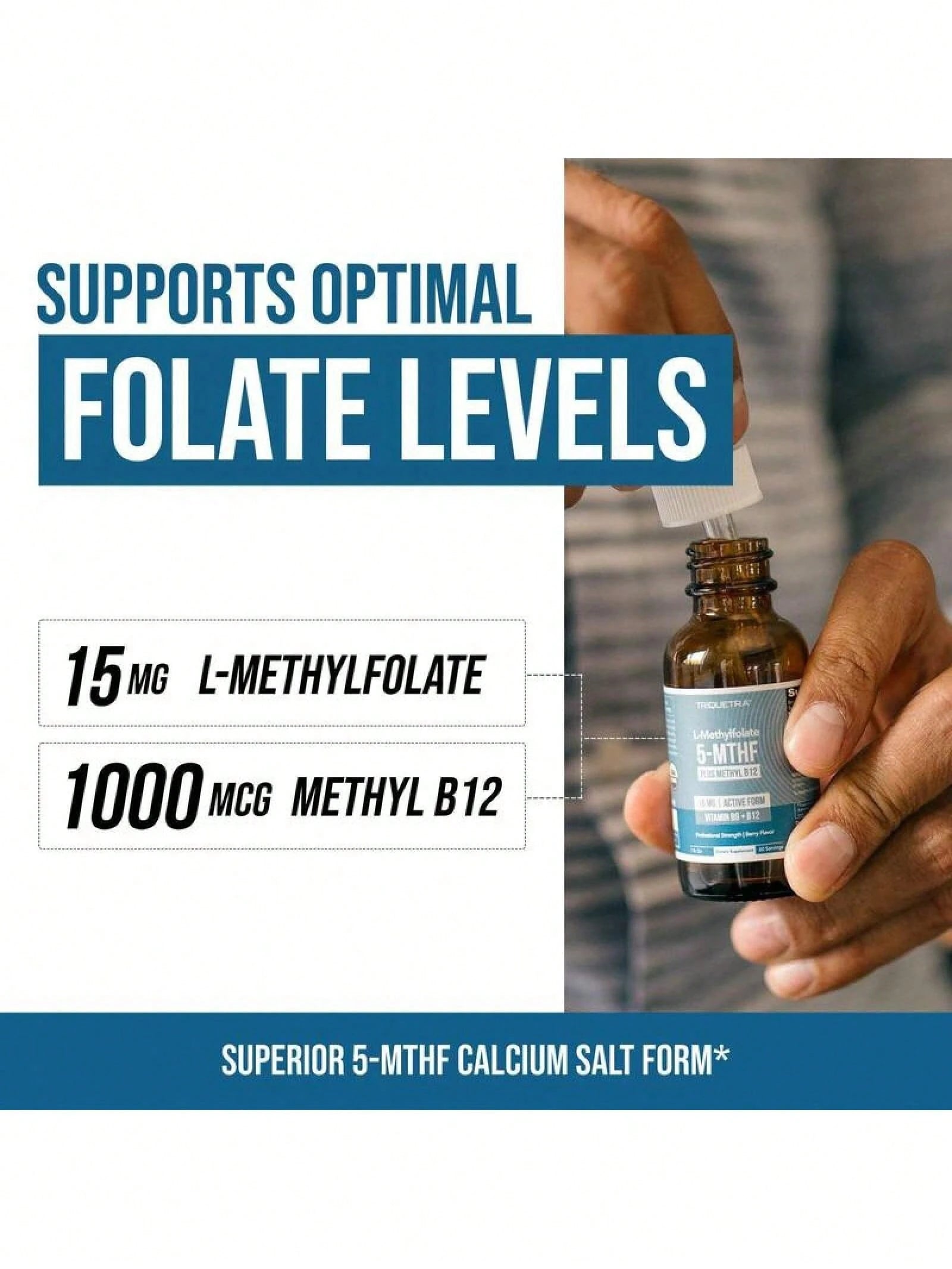 Bestseller!Minimal-L Methyl Folate 15mg + B12 Pro Strength, Liquid 5-MTHF Form, Supports Mood, Methylation, & Cognition Supplement Energy Levels Vitamin Methylcobalamin.Supplement Vitamin,Free Shippin