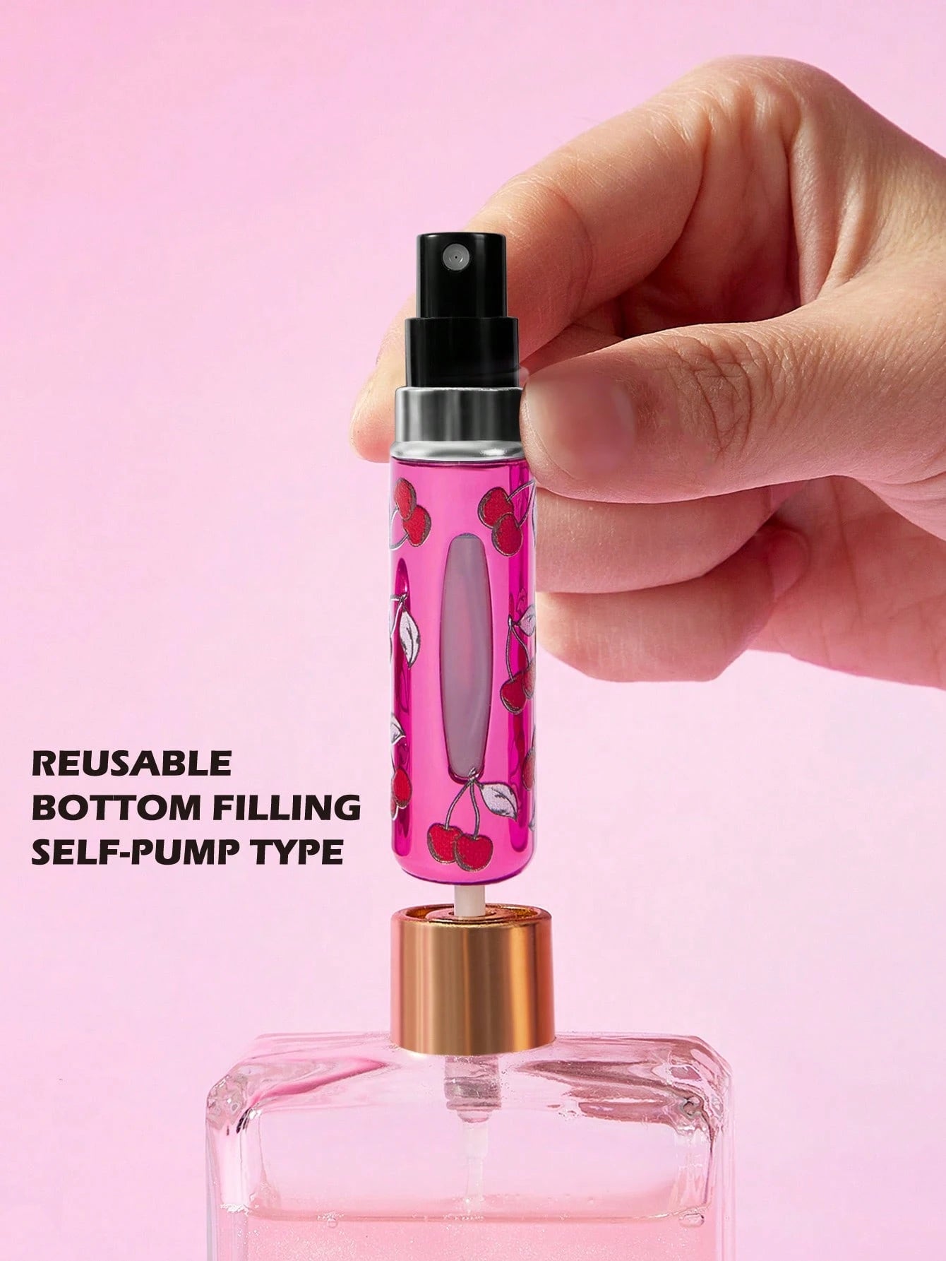 Betty Boop x 5 Ml/0.2 Oz Rose Red Fillable Spray Bottle With Automatic Bottom Filling Pump, Reusable Perfume Bottle, Mini Portable Cosmetic Bottle With Window, Suitable For Travel And Airplane C