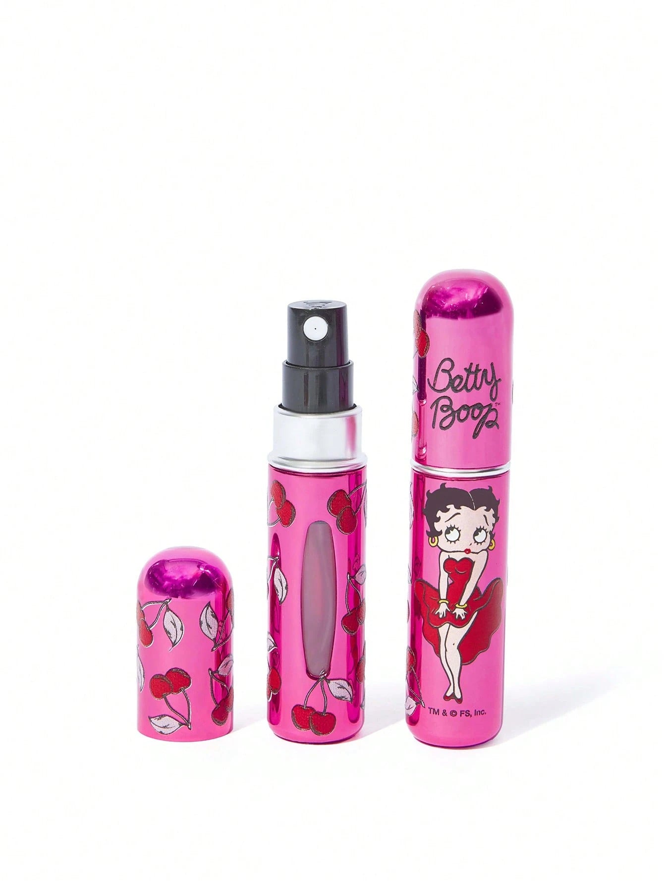 Betty Boop x 5 Ml/0.2 Oz Rose Red Fillable Spray Bottle With Automatic Bottom Filling Pump, Reusable Perfume Bottle, Mini Portable Cosmetic Bottle With Window, Suitable For Travel And Airplane C