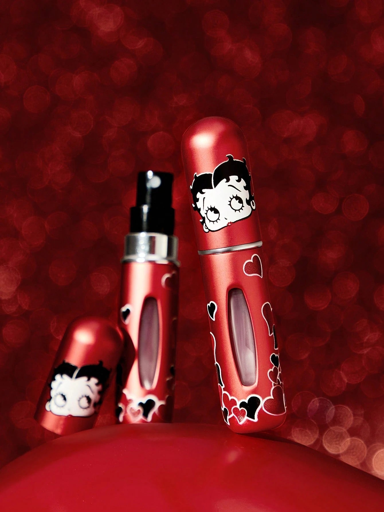Betty Boop x 5 Ml Cartoon Character & Heart Shaped Refillable Misting Spray Bottle, Gift Ideas,Party,Holiday,Valentine's Day,Vacation