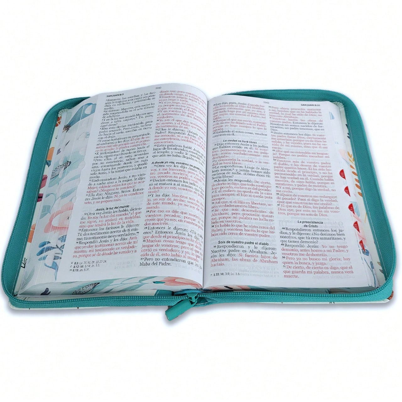Biblia Con Cierre Letra Grande 12 Puntos Para Mujer RV1960 Imit Piel Turquesa Con Indice Y Canto Floral