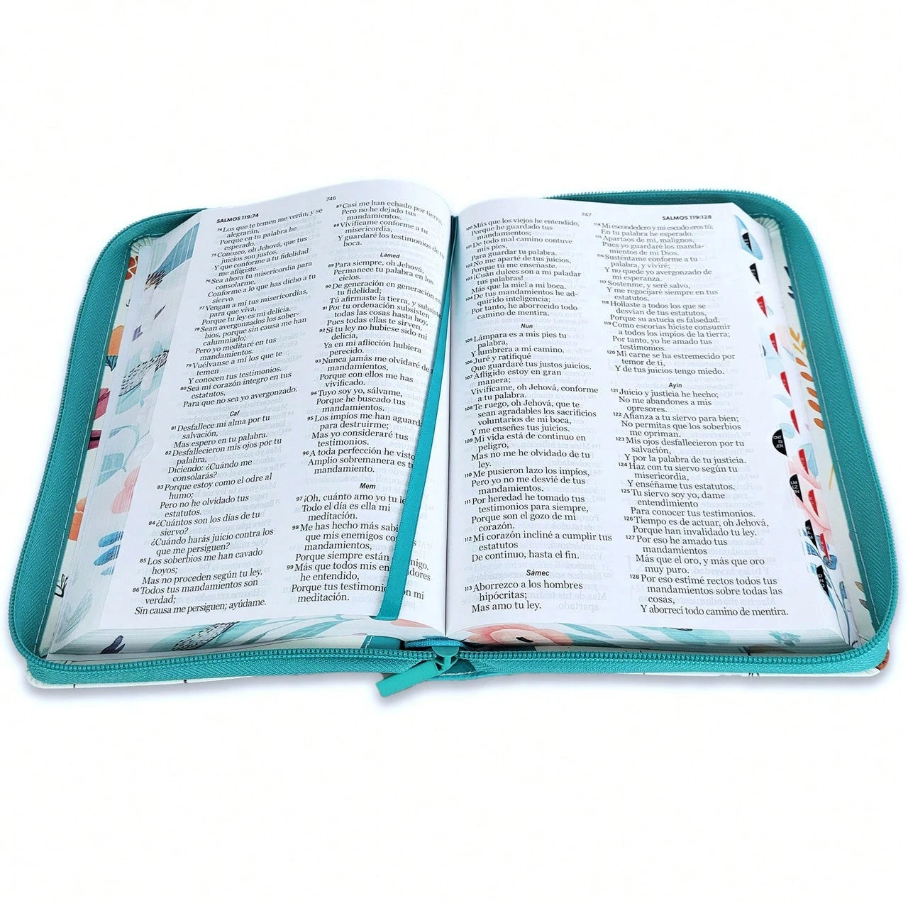 Biblia Con Cierre Letra Grande 12 Puntos Para Mujer RV1960 Imit Piel Turquesa Con Indice Y Canto Floral