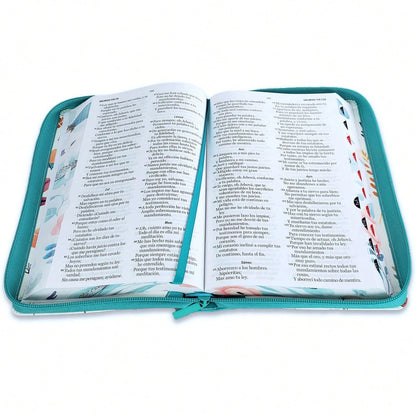 Biblia Con Cierre Letra Grande 12 Puntos Para Mujer RV1960 Imit Piel Turquesa Con Indice Y Canto Floral