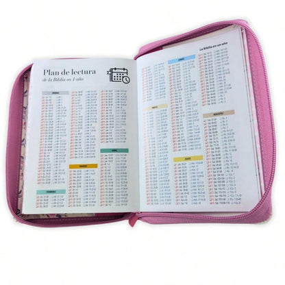 Biblia Con Cierre Para Mujer Portatil Letra Grande 12 Puntos RV1960, Imit Piel Imit Piel Duotono Blanco Y Rosa Floral Con Indice Y Canto Floral