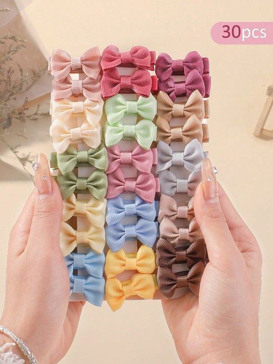 bilicaca 30pcs/Pack Candy Color Fully Covered Bowknot Kids Hair Clips, Bowknot Baby Hair Accessories, Random Color Love Valentine